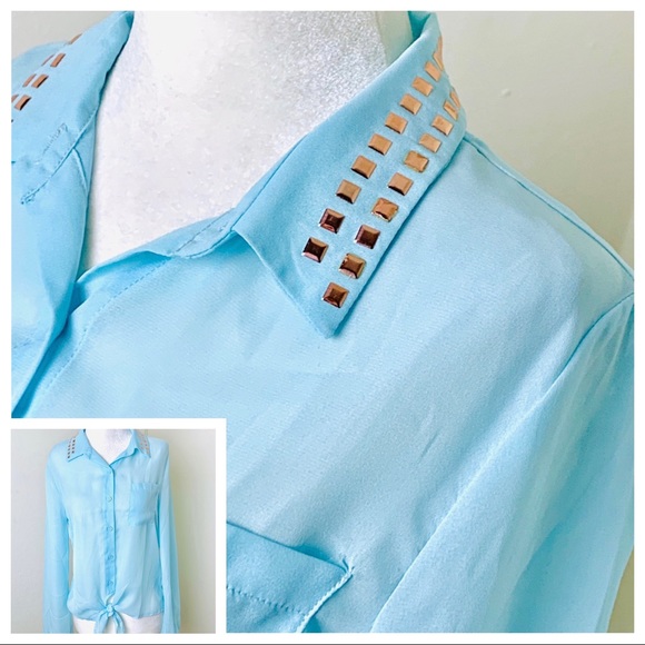 Tops - New Long Sleeve Metal accents Tie Front BLOUSE TOP